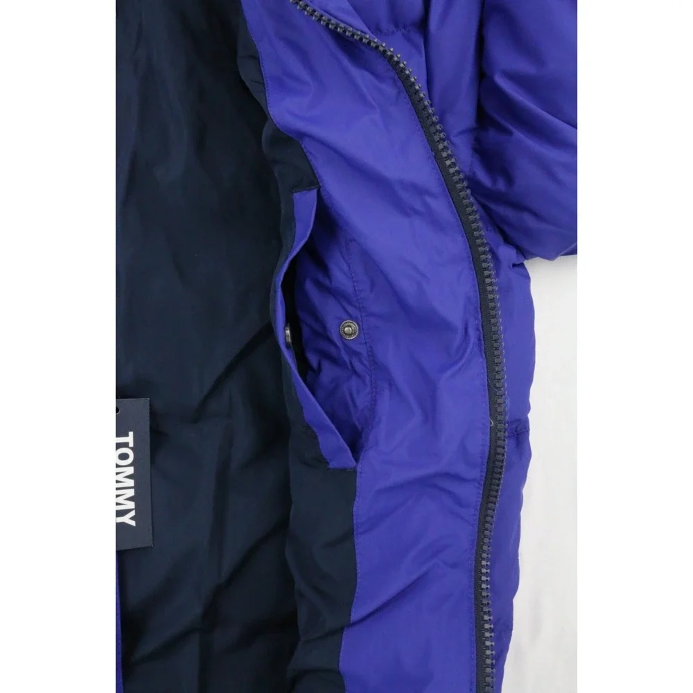 Tommy Jeans Tommy Hilfiger Mens Hooded Down Jacket Blue Sz XS Embroidery Elastic